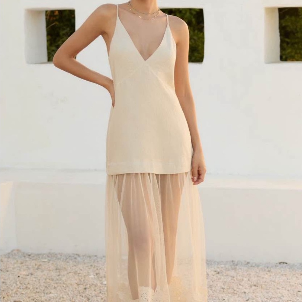 Anthropologie Cream Sheer Maxi Dress